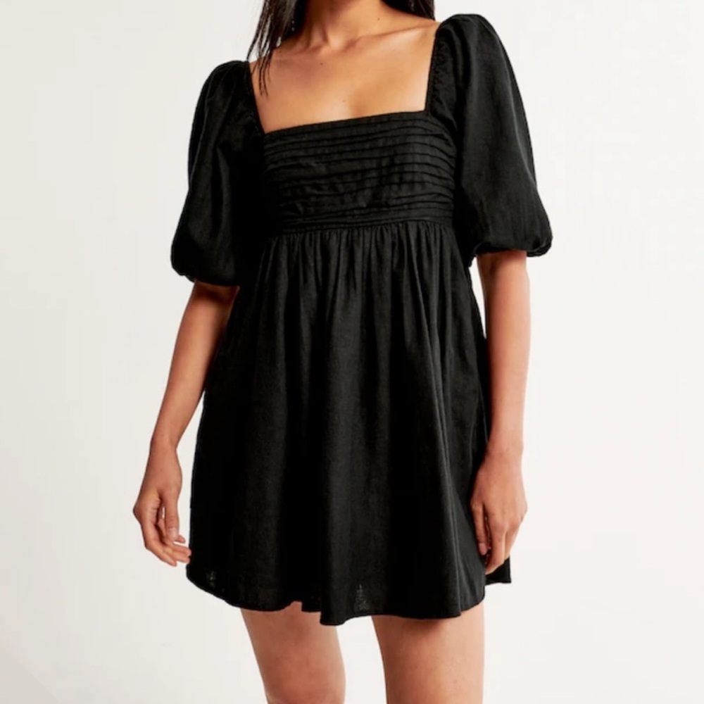 Abercrombie & Fitch Black Puff-Sleeve Mini Dress